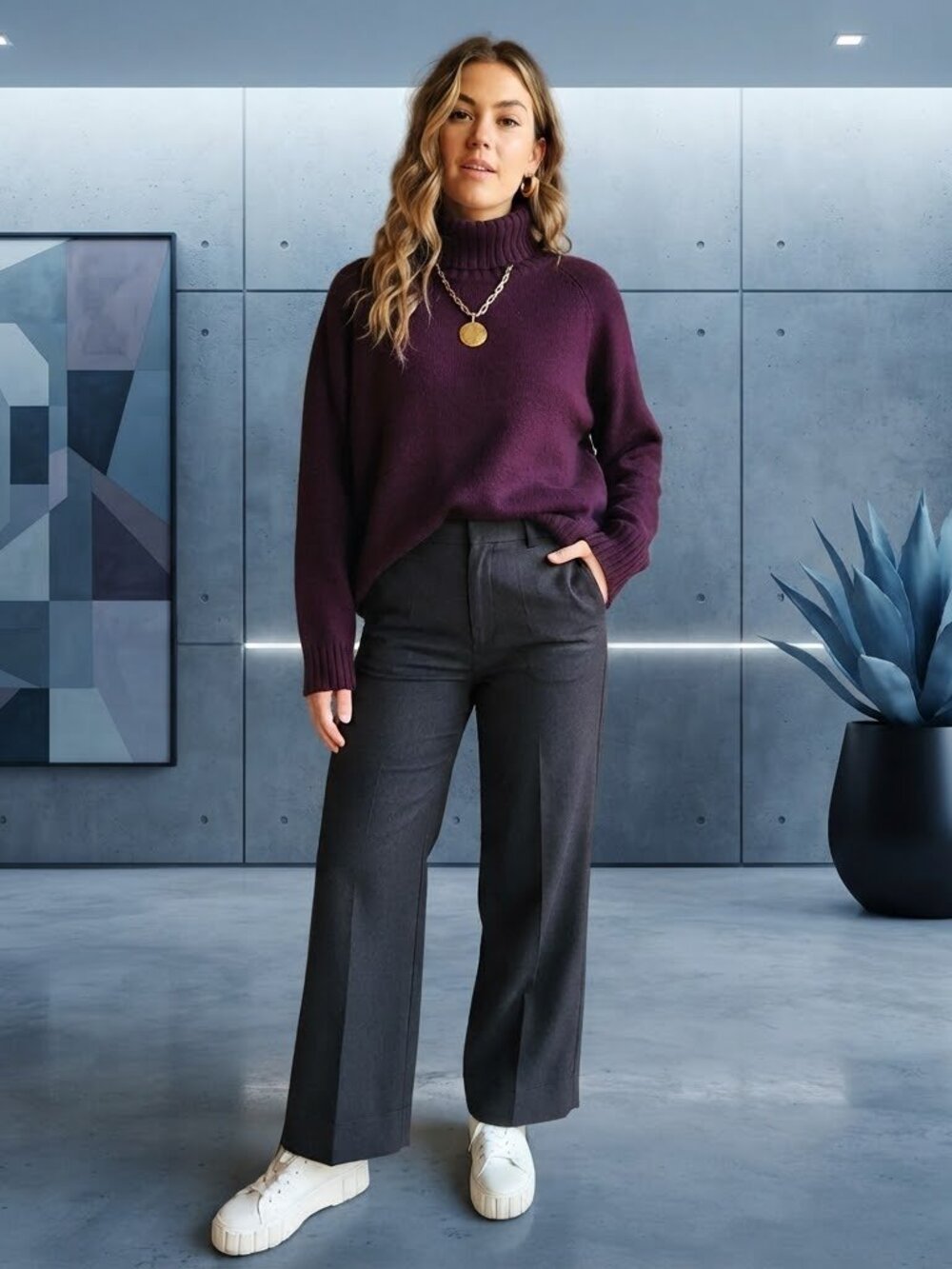 Lauren Ralph Lauren Cashmere Wool Solid Burgundy Old MoneyTurtleneck Sweater 3X